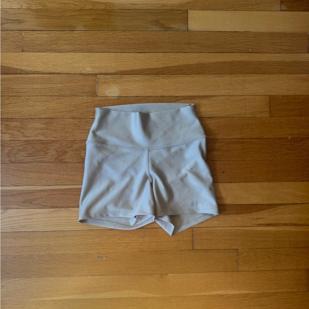 Alo yoga gold biker shorts, short and high waisted.